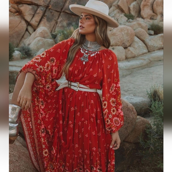 Spell & The Gypsy Joni Gown in Campfire Maxi Dress Oversized Size Small - Picture 2 of 4